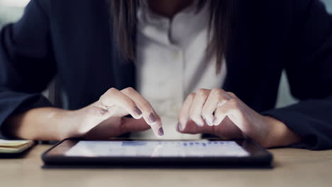 Tablet,-hands-and-closeup-of-businesswoman