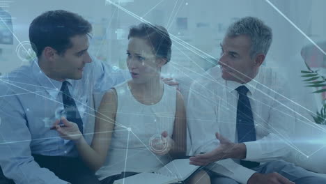 animation of network of connections with data processing over business people
