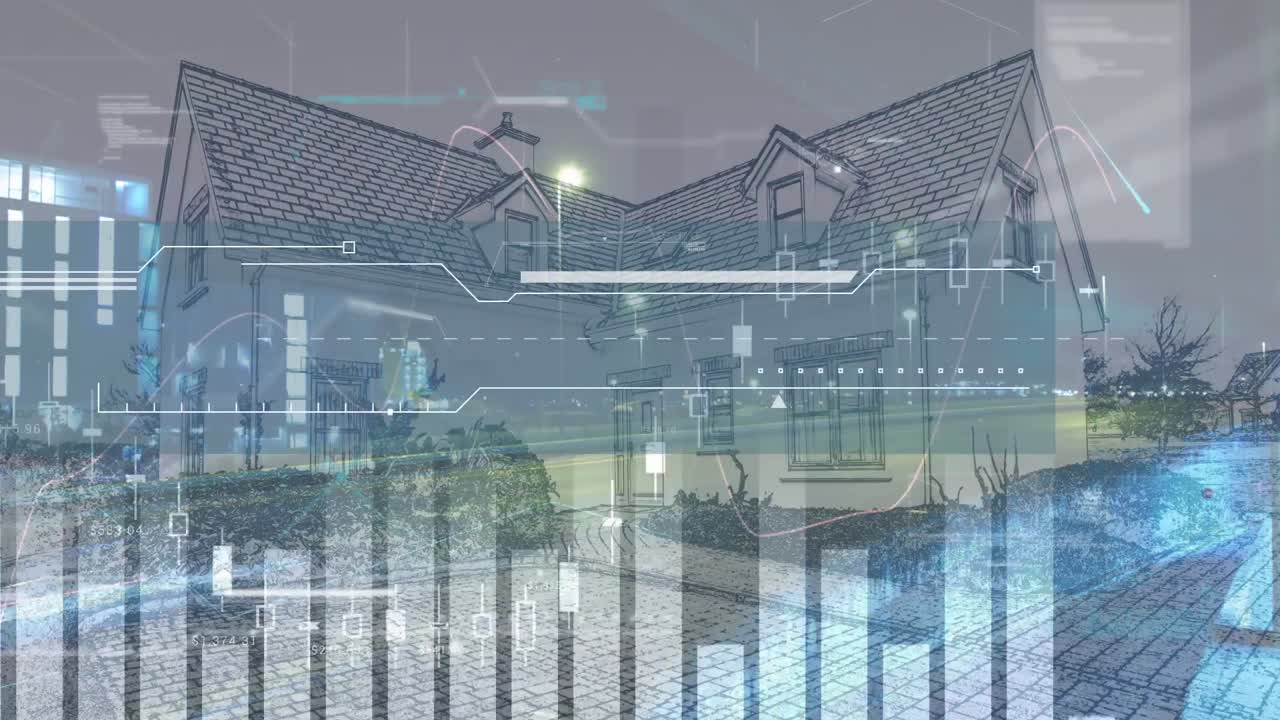 도시 풍경 위의 통계 데이터 처리의 애니메이션