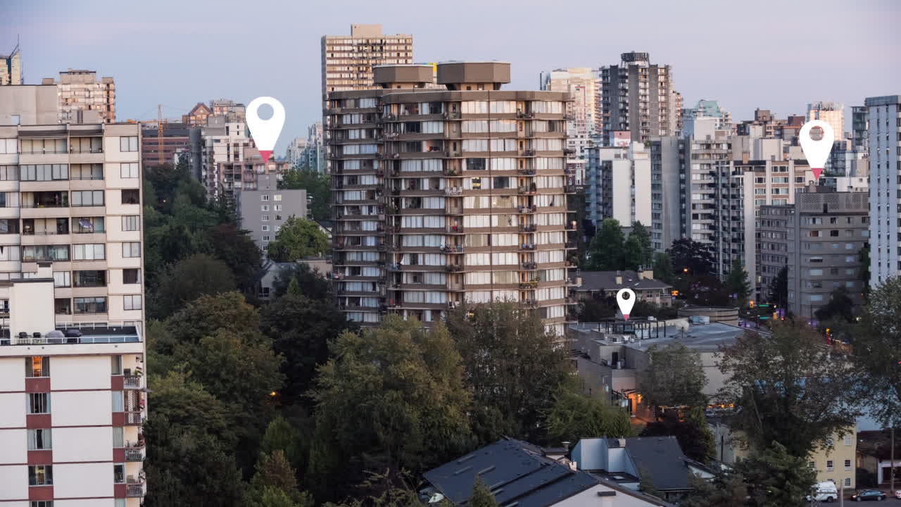 pines de ubicación sobre el paisaje urbano