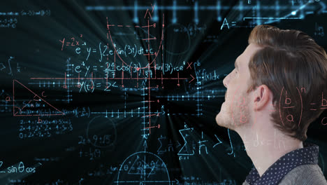 animación de procesamiento de datos matemáticos sobre empresario caucásico