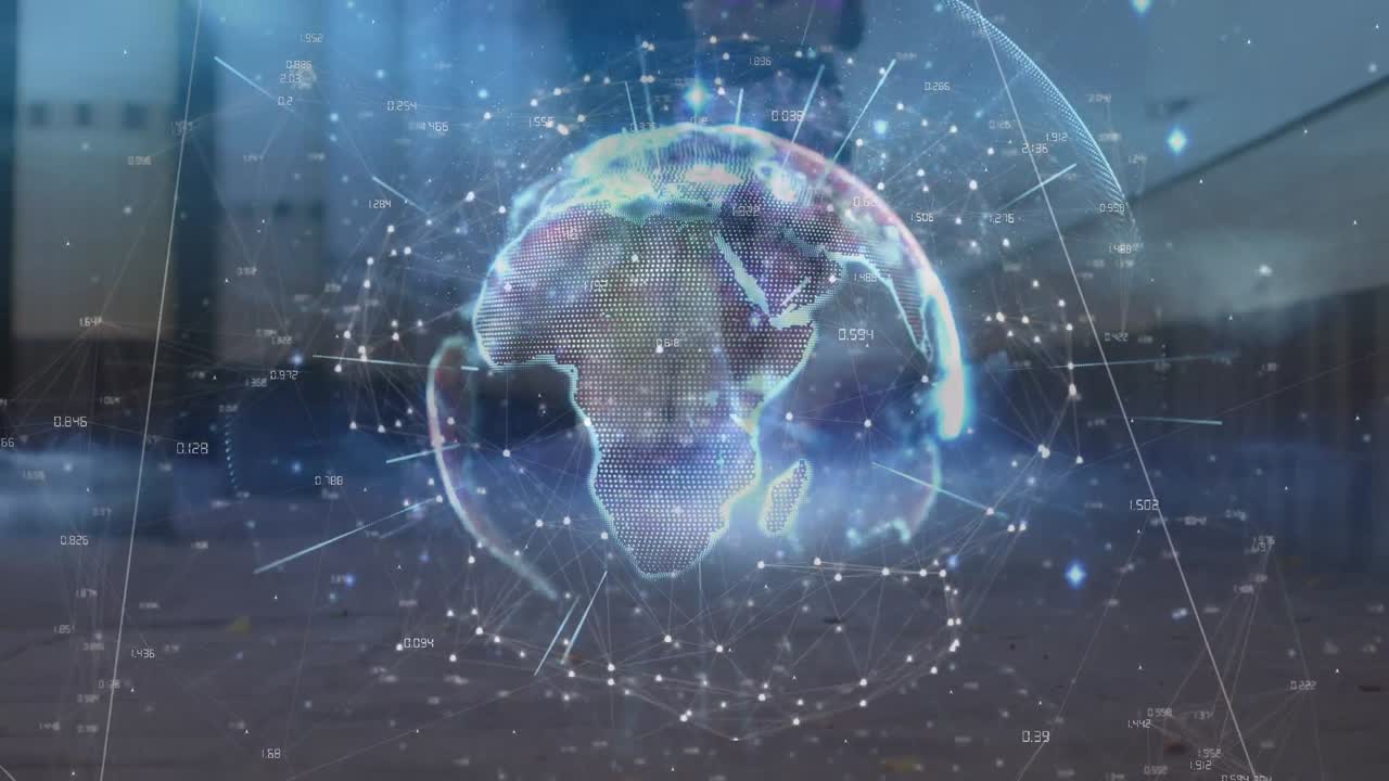 아프리카계 미국인 건강한 여성이 달리는 뒤쪽을 배경으로 지구상에서 빛의 흔적의 애니메이션