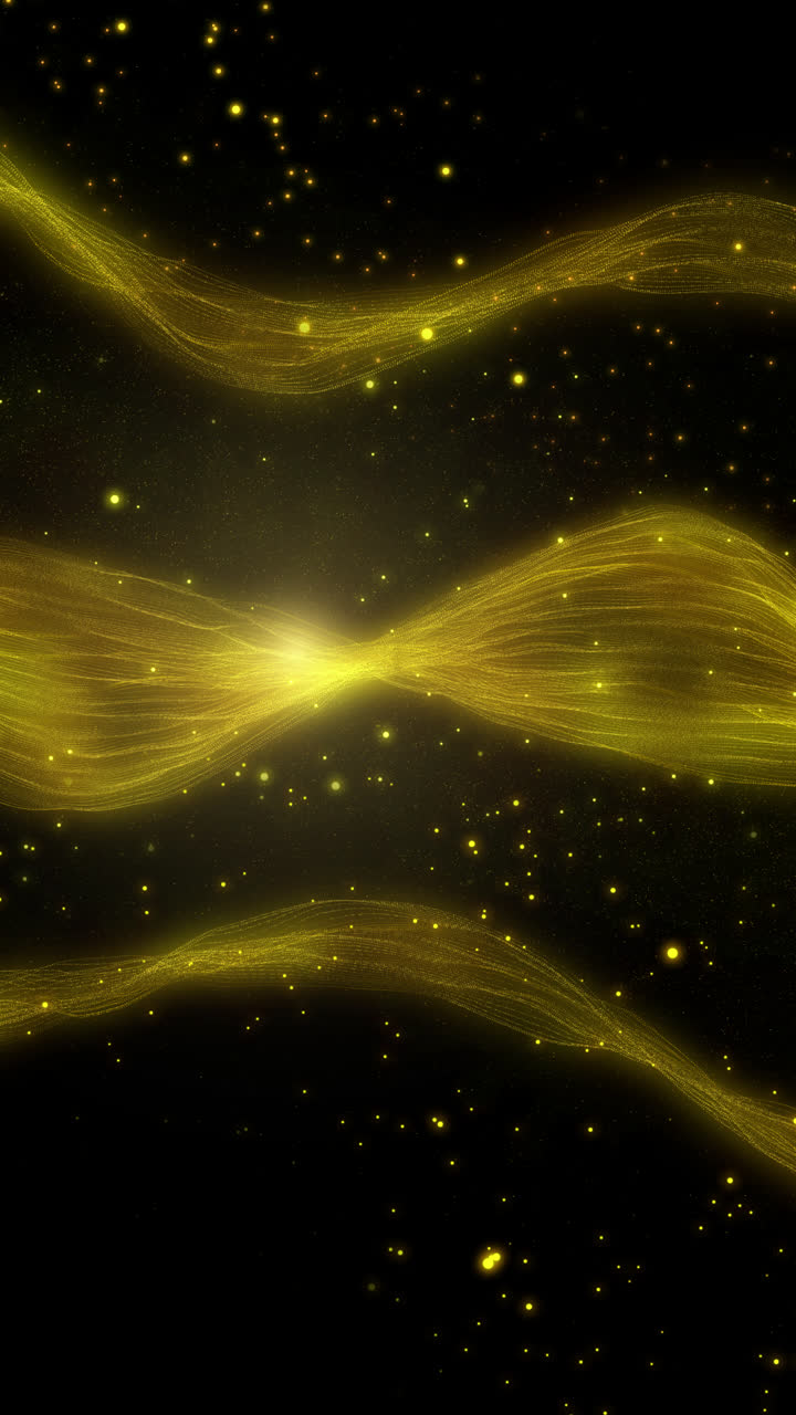 Abstract Golden Sparkling Waves on Black Background