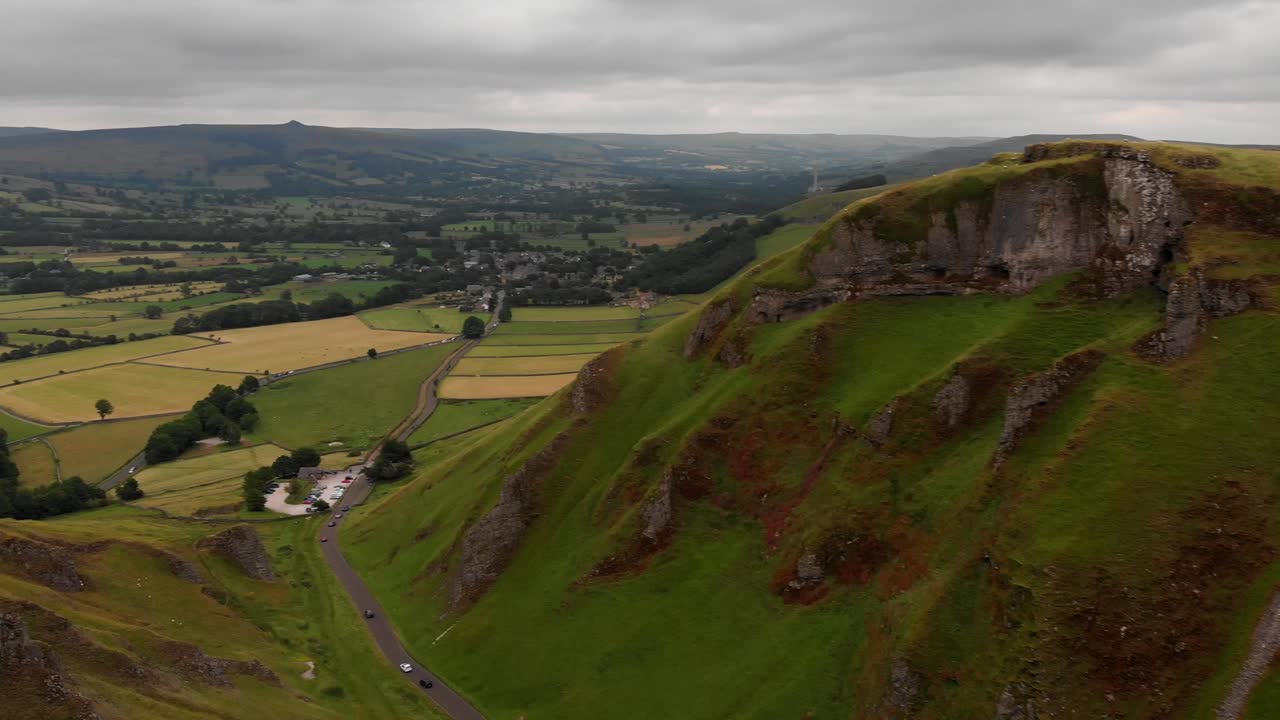 Aerial Footage over Winnats Pass, Peak District, UK