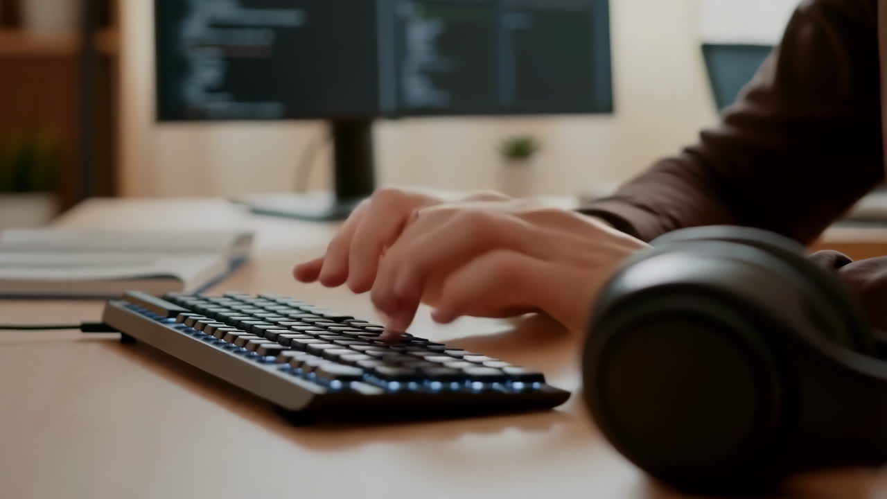 Close-up of Hands Typing on a Keyboard While Coding