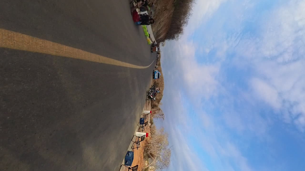 Phan Thiet To Mui Ne, Coastal Sunset Tours; Motorbike Riding On One Of The Most Scenic Roads In Southeast Vietnam. Vertical Action Cam POV. Riders Stopping To Take Photos.