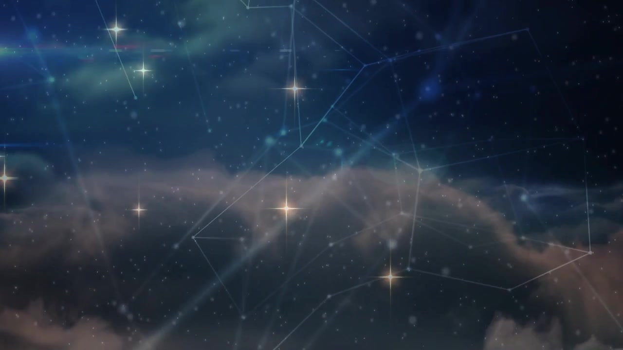 Wolkenbank und Netzwerk reagieren auf einen Polarlicht-Impuls, mit sich verschiebenden Linien und heller werdenden Sternen, was Ruhe ausstrahlt.
