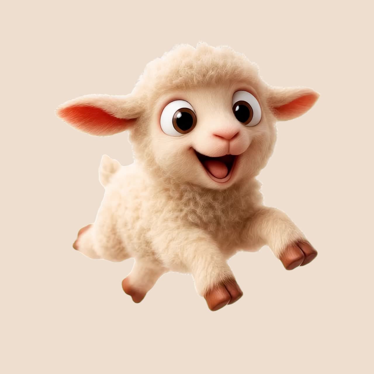 Cute animated lamb smiling animation isolated asset, transparent 4K video, alpha channel, ProRes