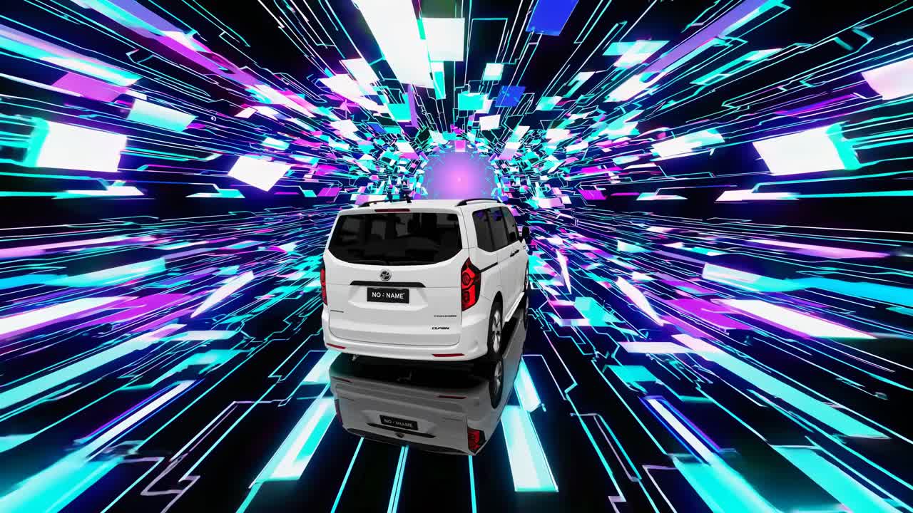 デジタルトンネルの中の未来的なバン