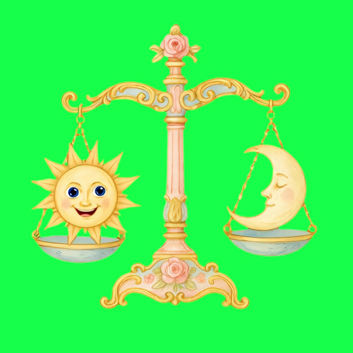 Illustrazione animata di sole e luna su bilancia su schermo verde