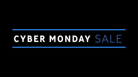 texto de venta de cyber monday blanco y azul que aparece contra la pantalla negra