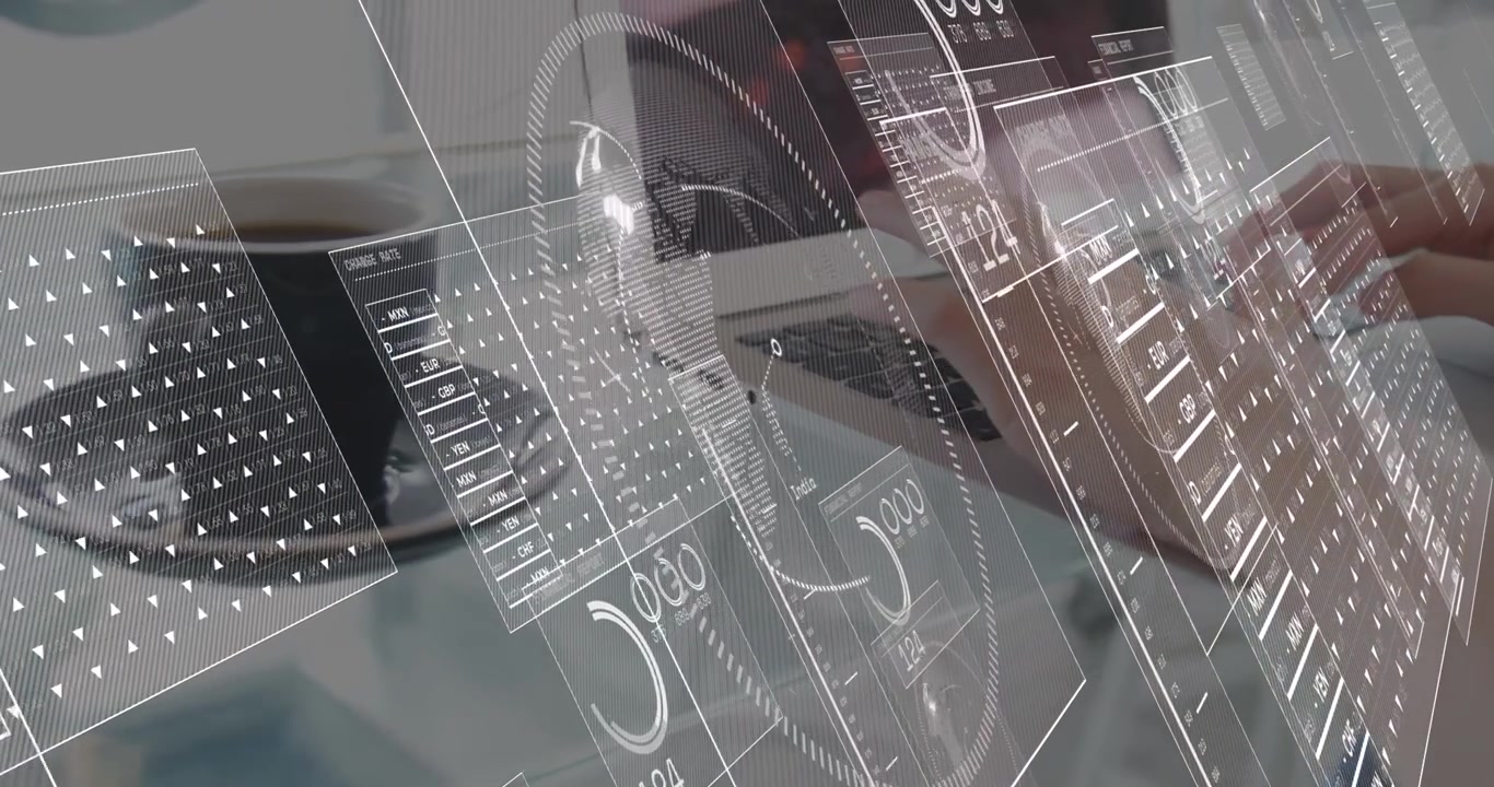 Animation of data processing over hands using laptop