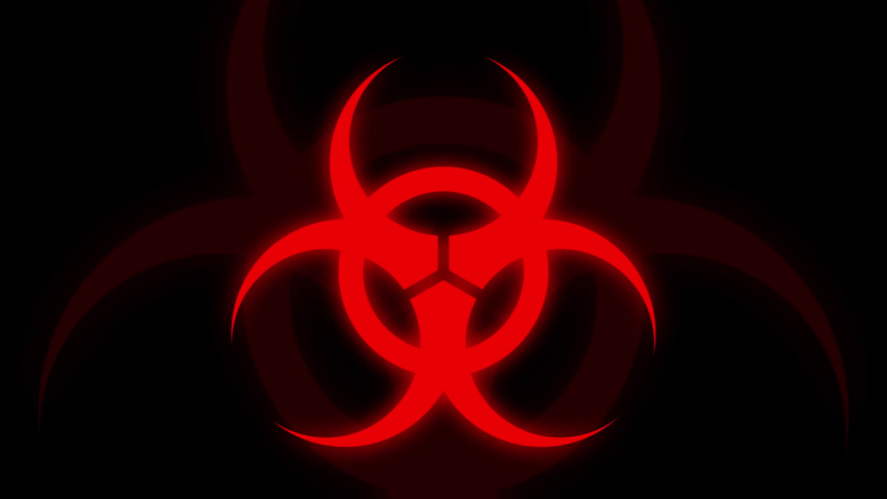 animación del signo rojo de peligro para la salud sobre fondo negro.