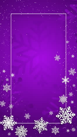 purple christmas background with white frame of snowflakes. new year winter animated border with copy space. looped. vertical video.