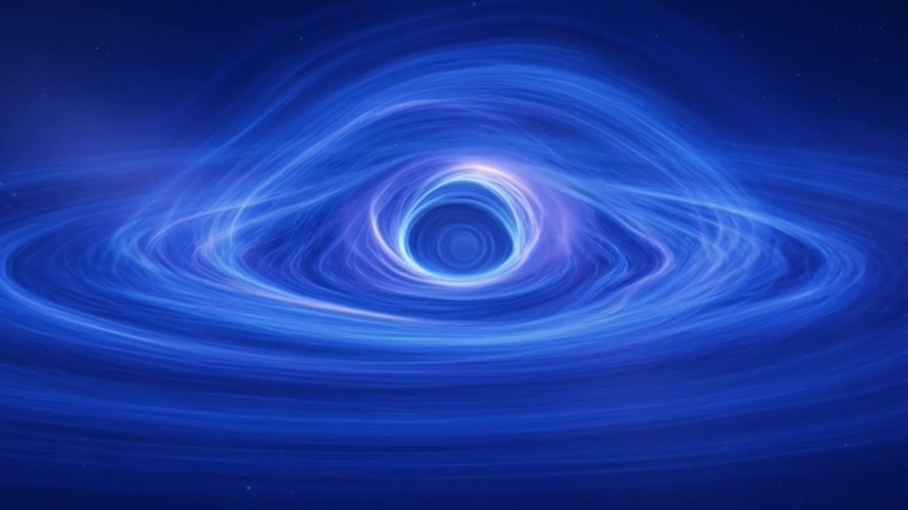 Buco Nero Blu Scintillante con Disco di Accrescimento Rotante nello Spazio Profondo