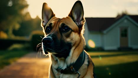 german shepherd dog portrait in the sunset