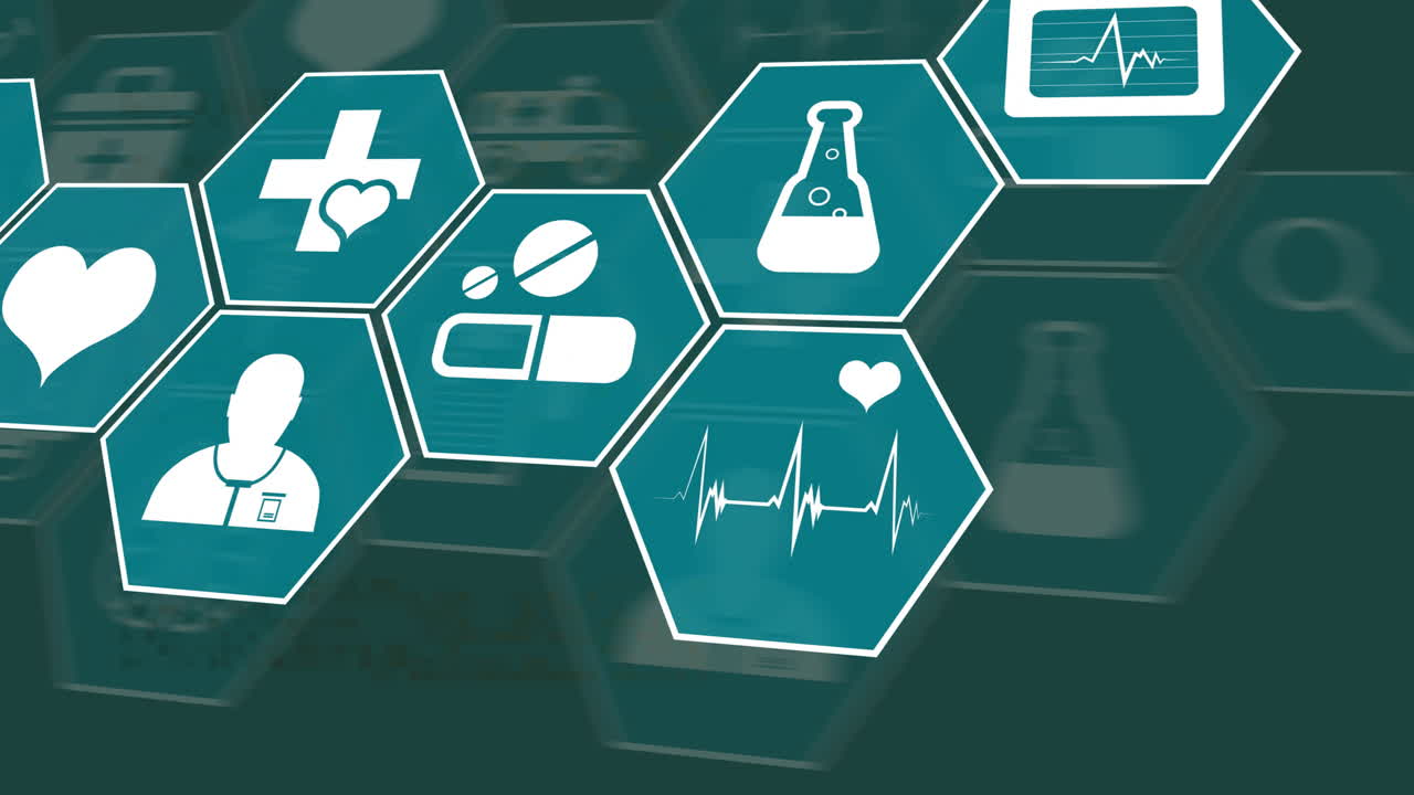 녹색 바탕에 의료 아이콘의 애니메이션