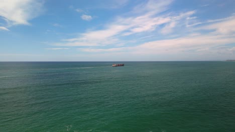 Flying-Over-The-Sea-Towards-The-Trailing-Suction-Hopper-Dredger-In-Del-Mar,-San-Diego-County,-California