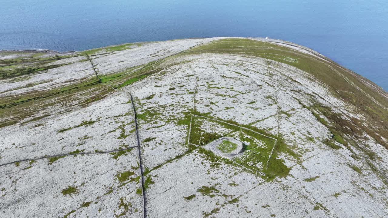 Ireland Epic Locations drone circling ancient Caerdoonish Ring Fort at Black Head in The Burren Clare on The Wild Atlantic Way Ireland dramatic vista