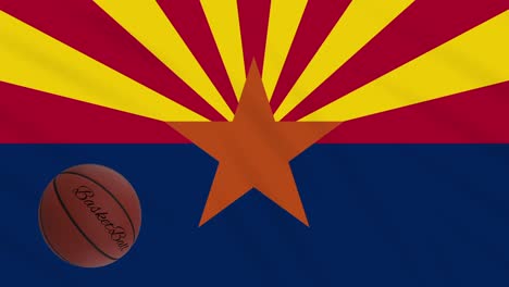 bandera de arizona agitando y la pelota de baloncesto gira, bucle