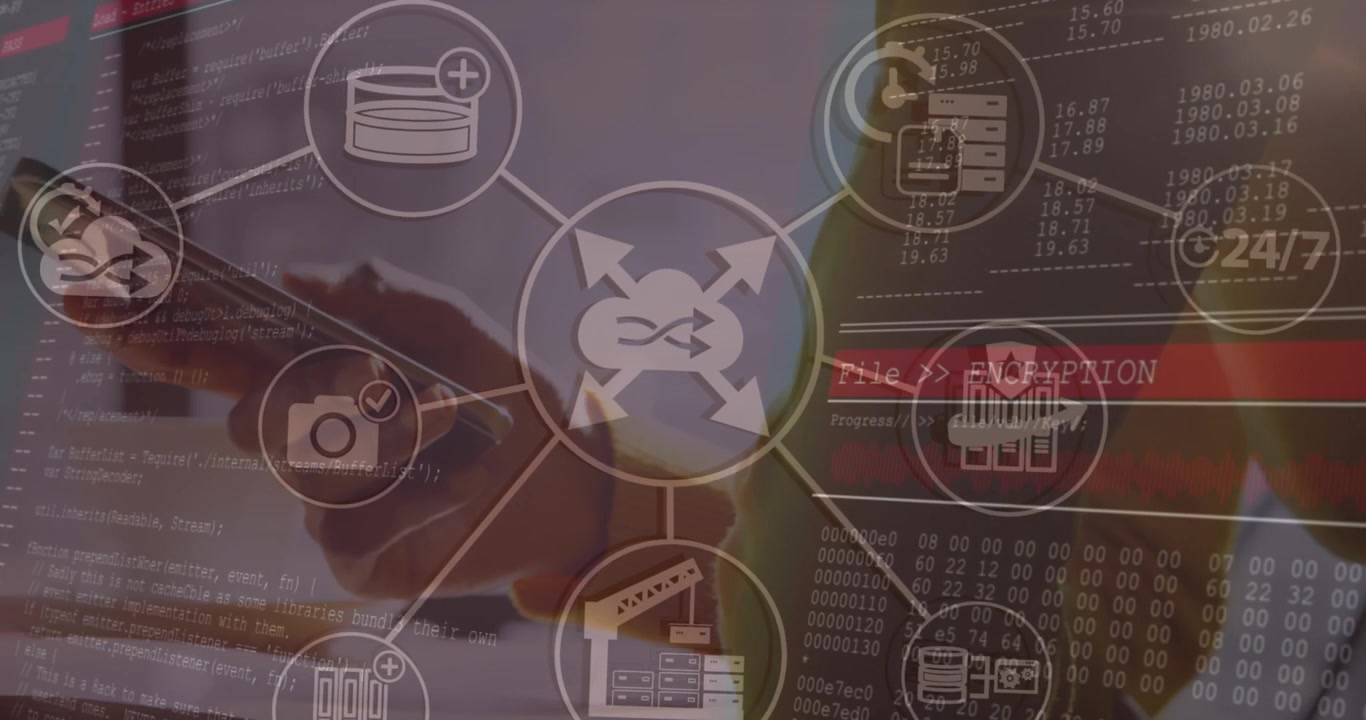 Animación del procesamiento de datos sobre una mujer usando un smartphone