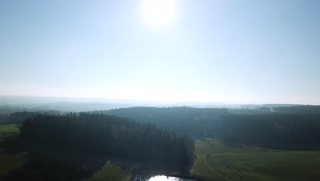 Aerial-ascend-over-forest-and-lake-in-the-morning-sun