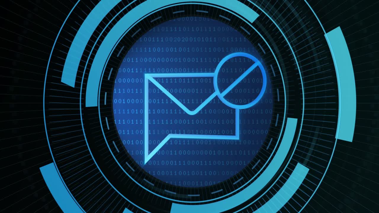 animación del correo electrónico en el círculo de procesamiento sobre fondo negro
