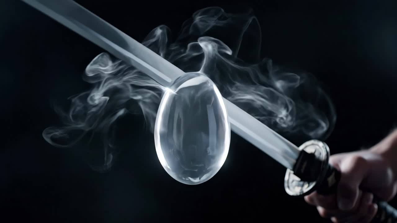 Katana Cutting an Egg and Lotus Flower