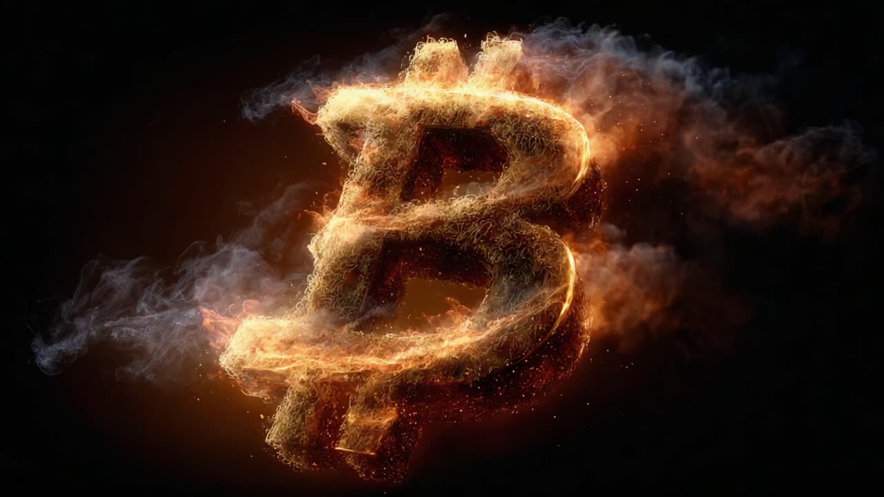 Dynamic Visualization of a Glowing Bitcoin Symbol Surrounded by Fiery Smoke, Representing the Vibrant and Volatile Nature of Cryptocurrency Markets