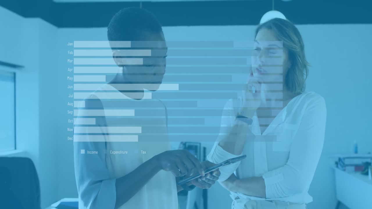 animación de gráficos sobre diversas trabajadoras en la oficina