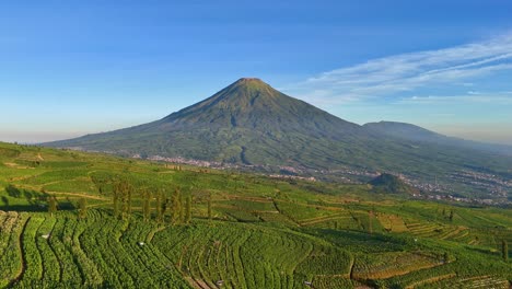 panoramic view over the valley around mount sumbing with the tobacco plantations