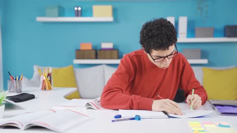 the smart and hardworking boy studies hard.