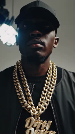 man in black cap and gold chain