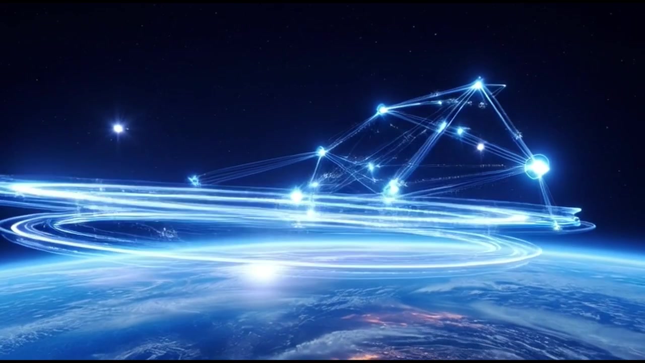 Digital Network Connection Orbiting Above Earth in Space