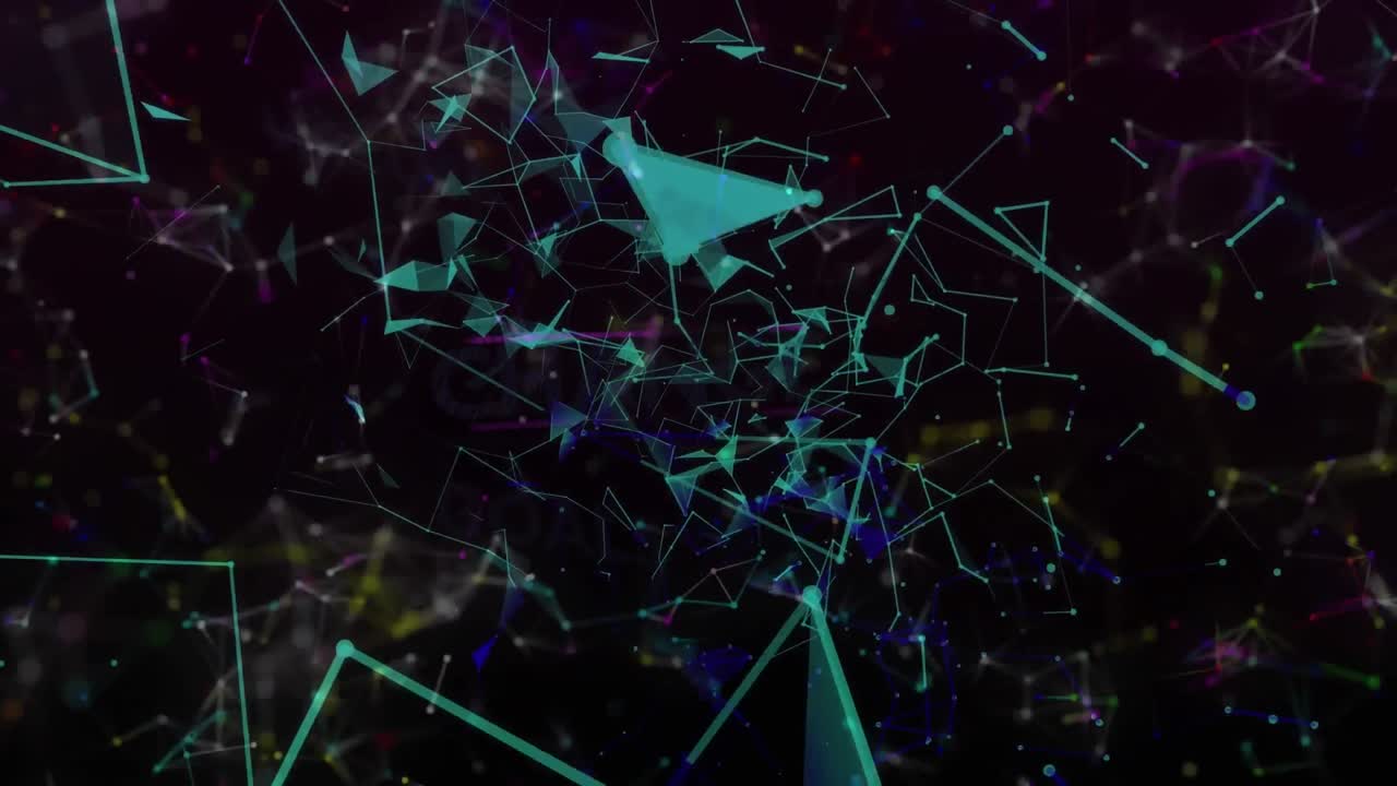 검은 바탕에 기하학적 모양을 형성하는 연결된 점들의 애니메이션