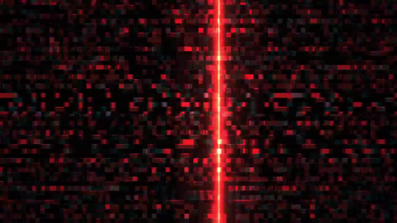 Abstract Digital Background with Red Scanning Light and Pixelated Blocks