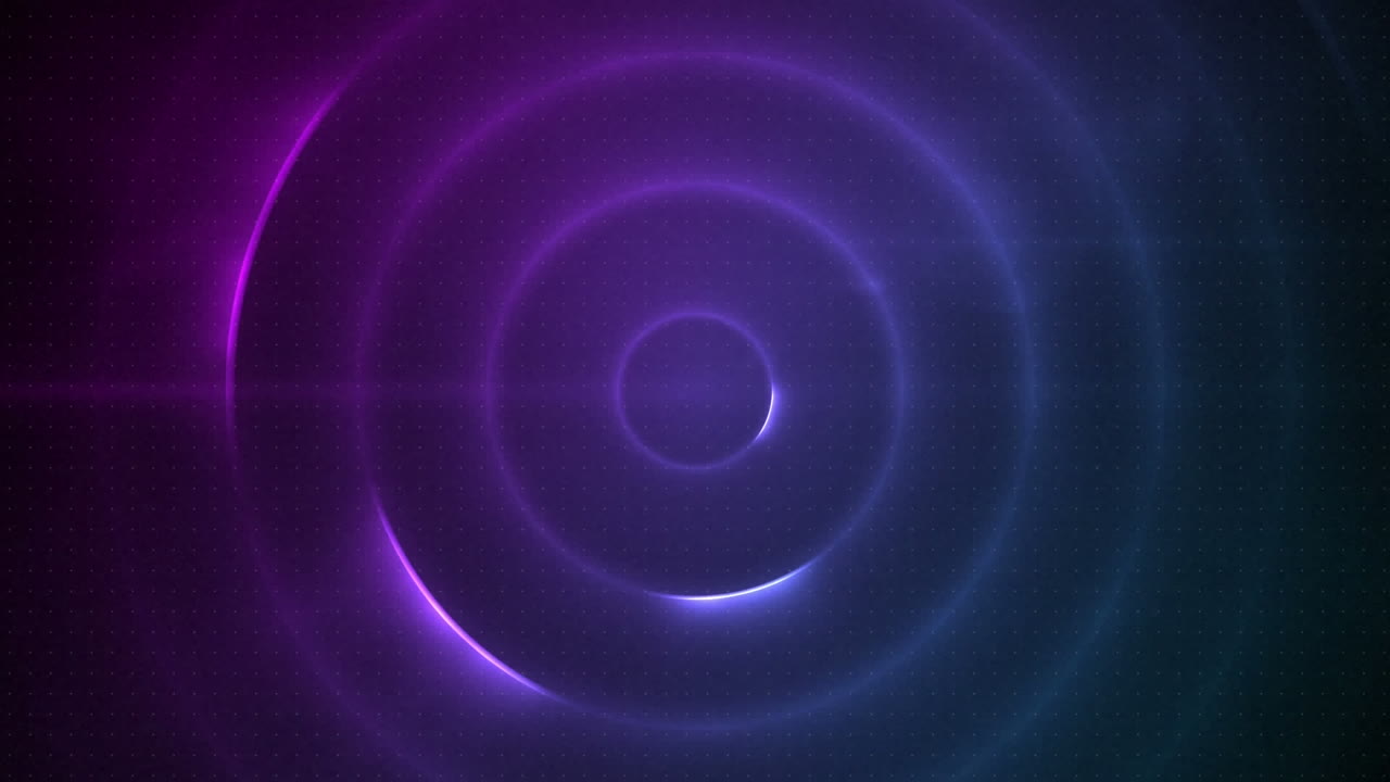 las formas circulares abstractas se animan sobre un fondo púrpura, ilustrando el movimiento.