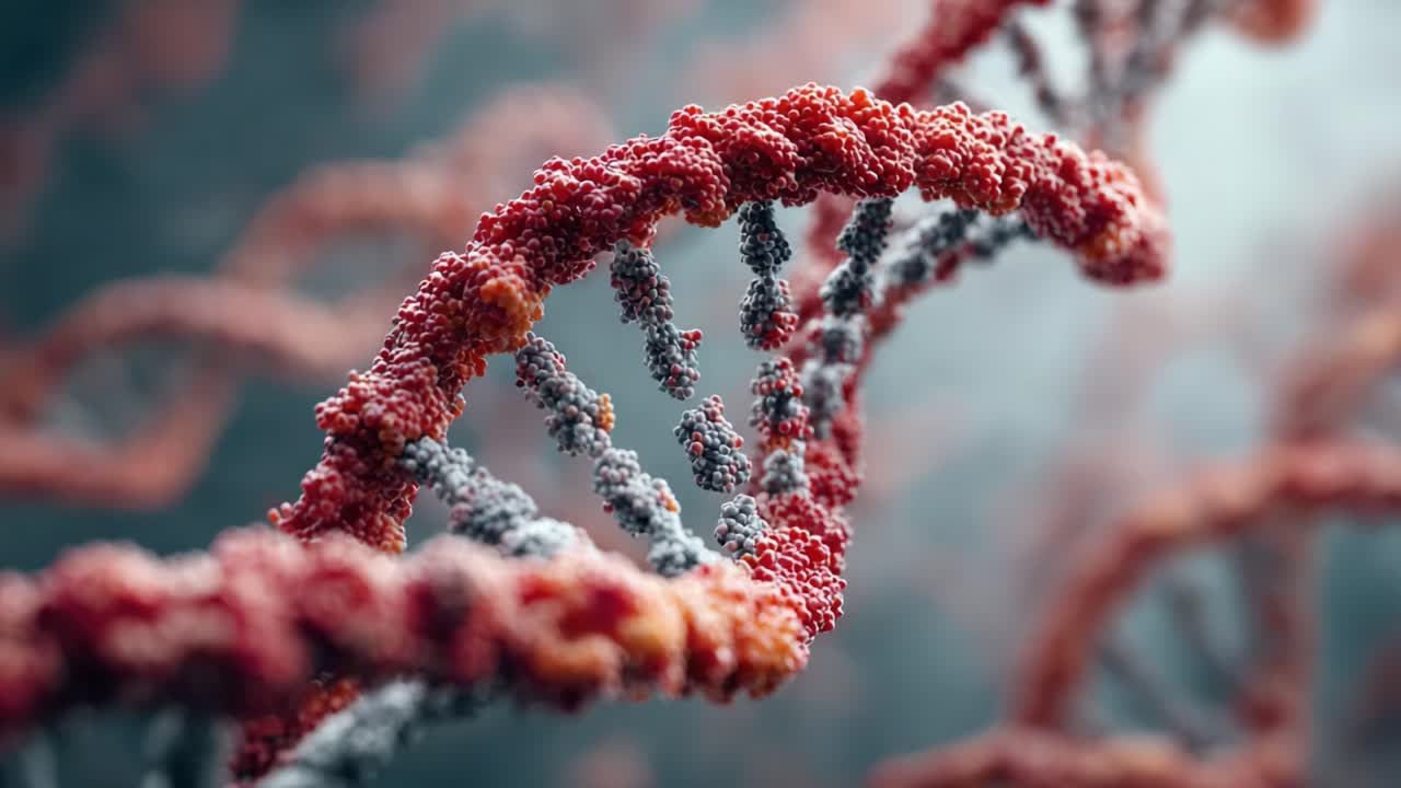 A Detailed Close-Up of a Complex DNA Structure, Showcasing the Intricate Patterns and Colors that Define Genetic Material and Life's Blueprints