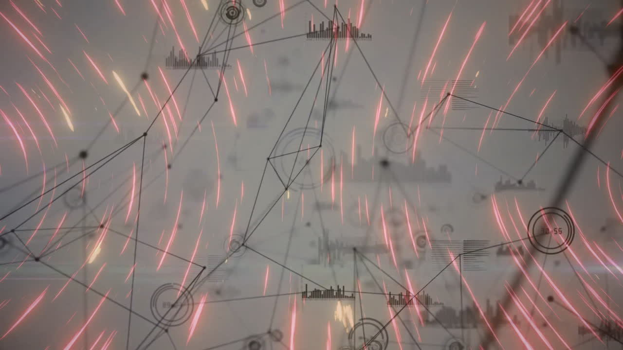 Animation of abstract geometric patterns with red light streaks creating dynamic effect