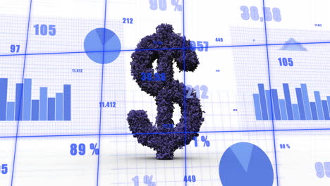 animación del procesamiento de datos financieros sobre el símbolo del dólar estadounidense