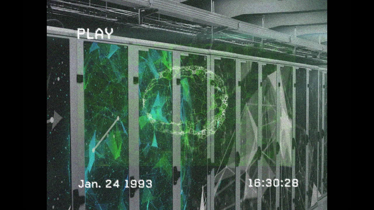 animación de la pantalla de la interfaz de juego y la red de conexiones con el cerebro a través de servidores informáticos