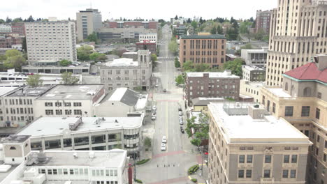 aerial drone shot of buildings downtown tacoma washington