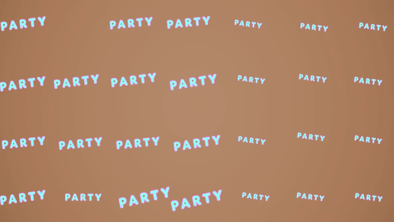 Animazione di scritte 'Party' in movimento su sfondo marrone