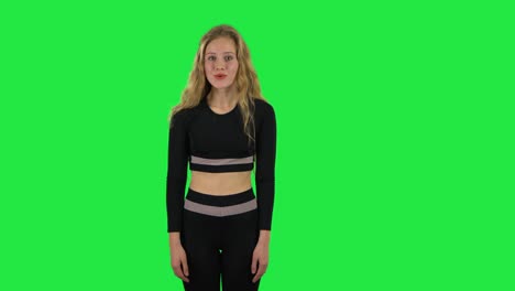blonde surprised girl with shocked wow face expression. green screen