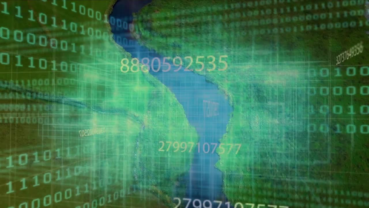 Upon startup blue data channel emerging through binary tunnel, guiding numerical streams forward
