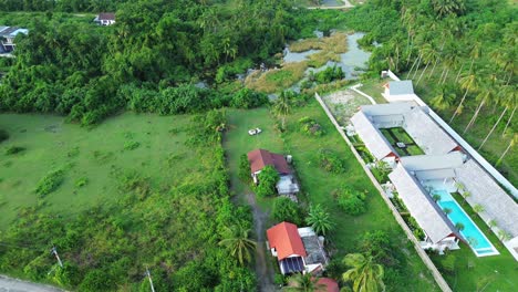 hotel resort with swimming pool koh samui thailand jungle lamai region, aerial