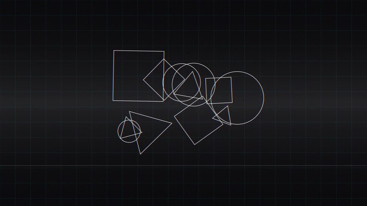 Abstrakte geometriske former i bevægelse med digitale glitch-effekter