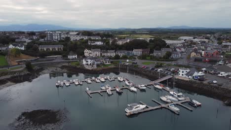 aerial view of ardglass marina and town on a cloudy day, county down, northern ireland