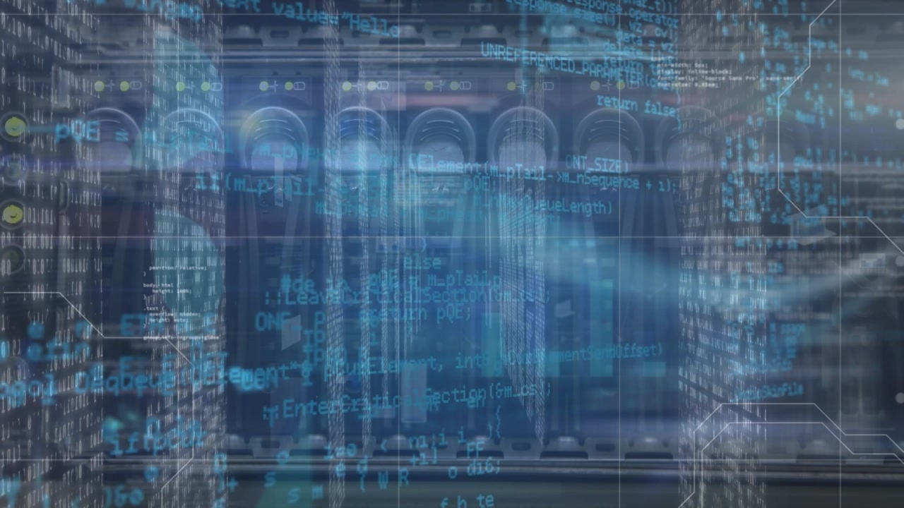 Animation of data processing over server room