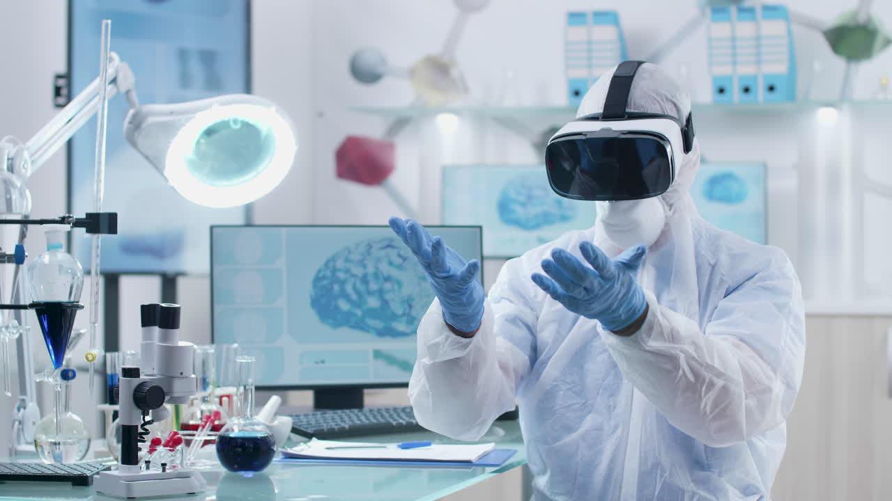Scientist using VR technology in a lab